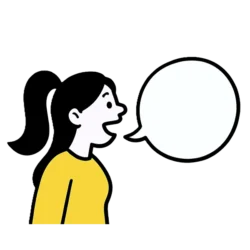 Une illustration montre une femme de profil, portant un chandail jaune, avec une bulle de dialogue vide à côté d'elle.