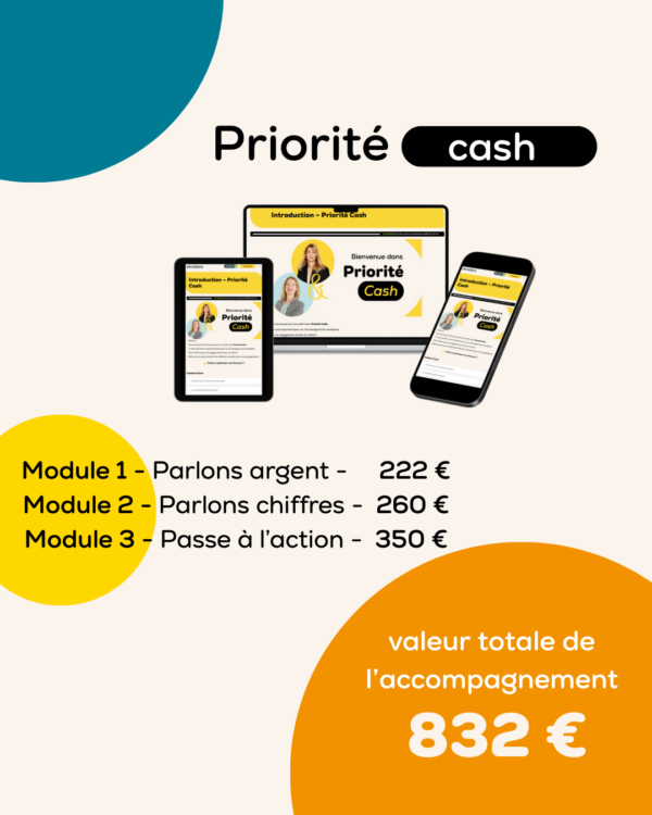 liste des différents modules de l'accompagnement et le prix de chacun. Valeur totale de l'accompagnement priorité cash en réel.